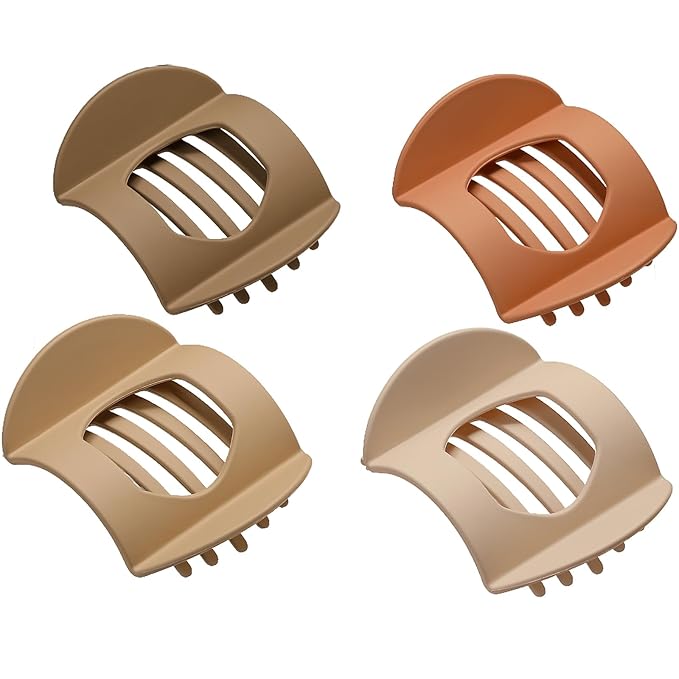 4 PCS Flat Claw Clips, Round Large Flat Hair Clips for Women,French Strong Hold Hair Barrettes for Thick Thin Hair(Matte)