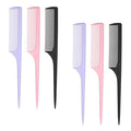 6 Pcs Rat Tail Combs, Fine Tooth Parting Tip for Women, Carbon Fiber Root Teasing Anti Static Hair Comb for Root Teasing Back Combing Adding Volume Evening Styling, Two each of pink, purple, and black