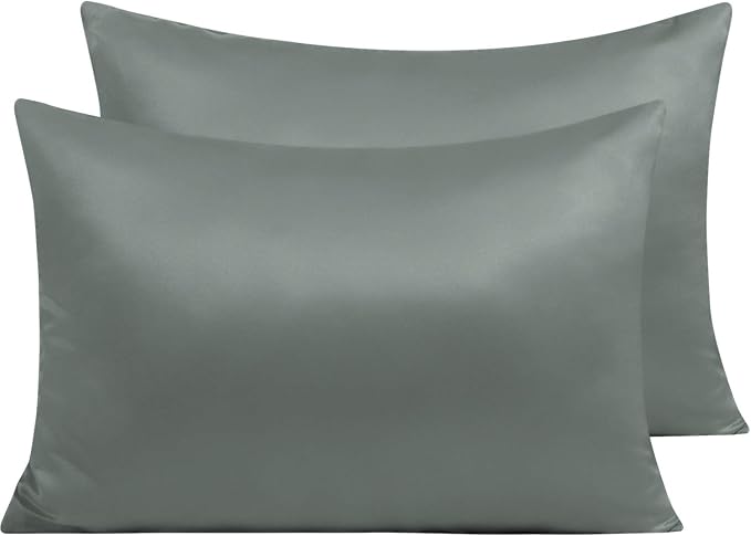 NTBAY Zippered Satin Pillow Cases for Hair and Skin, Luxury Queen Hidden Zipper Pillowcases Set of 2, 20x30 Inches, Dark Grey