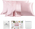 PROMEED 23 Momme Silk Pillowcase 2 Pack, Both Sides 100% 23 Momme Mulberry Silk Pillow Case Set of 2, Hidden Zipper Closure for Easy Set (Queen 20"x30", Pink)