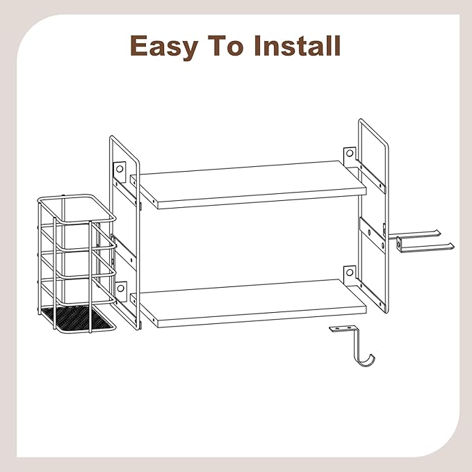 3-in-1 Wall Mounted Hair Dryer Holder with 2 Tier Shelves & Detachable Basket, Space Saving Organizer for Bathroom, Kitchen, Bedroom, Rust-Resistant, Easy Install