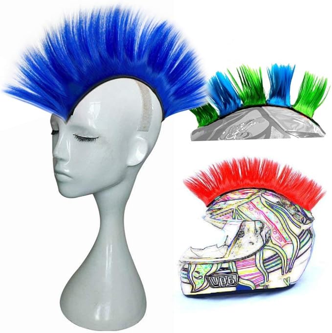 Helmet Mohawk Wig Adhesive Mohawk for Motorcycle Bicycle Ski Snowboard Helmet Hair Patches Skinhead Costumes Wig Cosplay Wig (Helmet not Included)