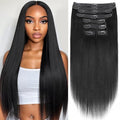 Yaki Straight Clip in Hair Extensions Real Human Hair 8Pcs Remy Human hair Clip ins for Women, Natural Soft Human Hair 120g 24inch #1B Natural Black