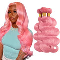 Light Pink Body Wave Bundles Pink Human Hair Bundles 18 20 22 Inch Double Weft Soft and Silky Pink Bundle Hair Weave Niegmeag Peruvian Virgin Remy Hair Extensions