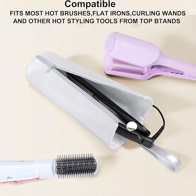 BUBM Hot Iron Holder & Mat, Heat Resistant Hair Tools Travel Bag Portable Organizer Cover Pouch for Curling Irons, Flat Irons, Hair Straightener and Styling (Silver)
