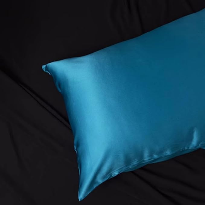Pure Silk Pillowcase for Hair and Skin Made in USA, 22 Momme Real Silk Pillow Case with Zipper, 6A Grade, Organic, Cooling, Anti Acne, Anti Wrinkle, 1 Pc 20"x30" (Queen, Peacock Blue)