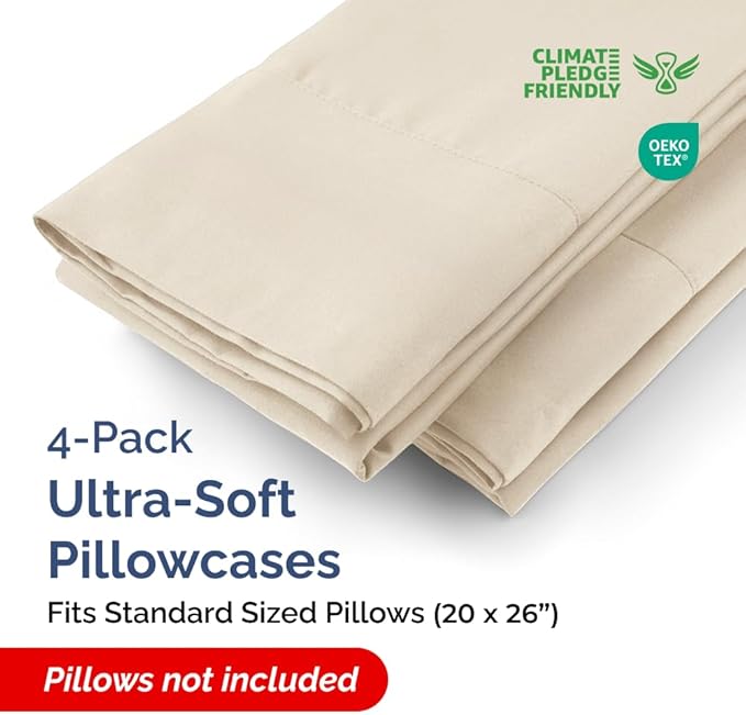 Standard Pillow Cases - 4 Pack - Super Soft Pillowcase Covers - Envelope Enclosure - Hotel Quality Pillow Protectors - Wrinkle Free, Shrink and Stain Resistant - Machine Washable - 20" x 26" (Wheat)