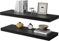 Large Floating Shelves for Wall Set of 2 Wooden Wall Shelves 24 in x 12.75 in x 2 inRoom Decor Long Shelf with Invisible Wall Mount Bracket for Bedroom Kitchen Living Room Black