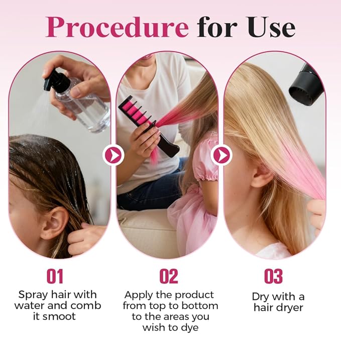 Festive Fun Hair Chalk Combs, 2026 New Chalk Hair Color for Girls, Temporary Wash out Hair Color Kids, Christmas Girl Gifts, Skin Safe Materials (8 colors)