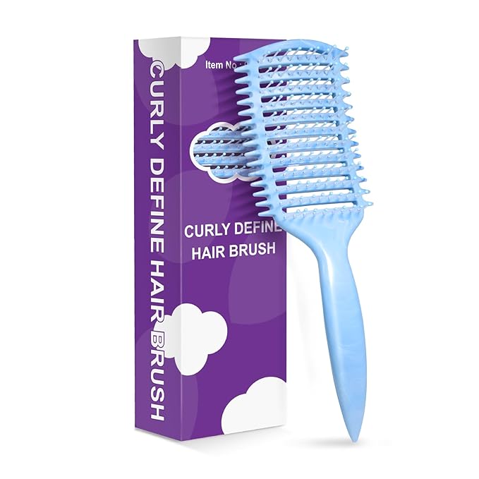 Curly Hair Brush & Curl Defining Brush – Easily Detangles Knots with Less Pulling – Styles Wet or Dry Hair, Tames Frizz for All Curl Types (Watercolor Blue)
