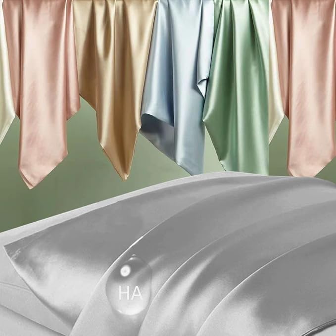 Silk Pillowcase 2 Pack, Natural Mulberry Silk Pillow Case, Anti Acne Silk Pillowcase for Hair and Skin, King Size Silk Satin Pillowcase Set of 2 with Hidden Zipper, Gifts for Women Men, Grey