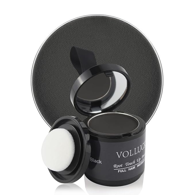 VOLLUCK Root Touch up Powder, Instant Hairline Powder for Thinning Areas and Gray Hair Coverage, Natural and Non-greasy Root Cover up for Women and Men (Black, 0.35 Ounce)