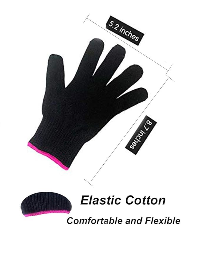 Heat Resistant Glove for Hair Styling, Curling Iron, Flat Iron and Curling Wand, Black, Pink Edge, 1 Piece