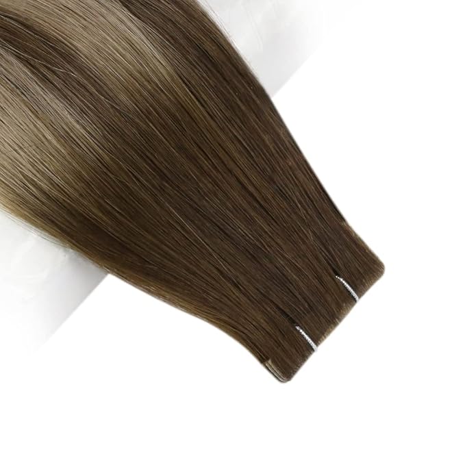 Full Shine Virgin Injection Tape in Hair Extensions Real Human Hair Color 4/27/4 Balayage Tape in Extensions 16 Inch Machine Remy Seamless Human 5Pcs 10Gram Invisible Injected