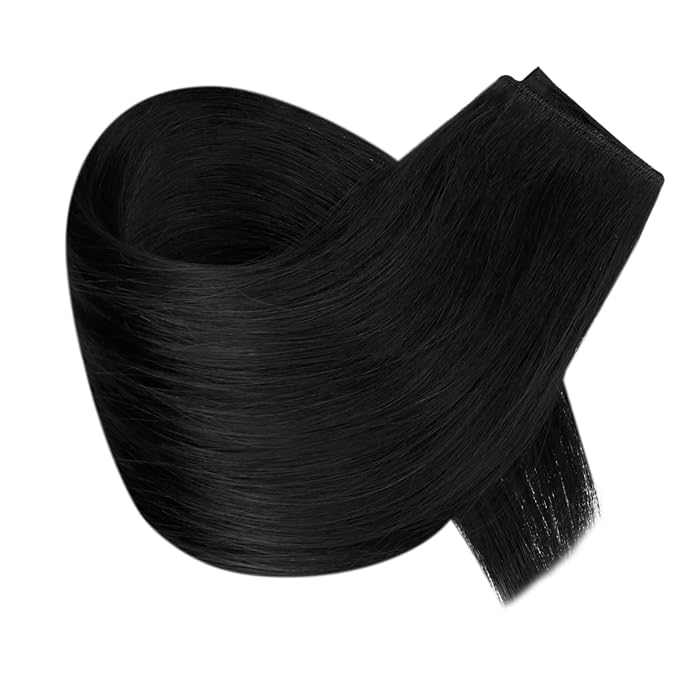 RUNATURE Invisible Wire Hair Extensions Real Human Hair Jet Black, 20 Inch One Piece 100g, Fish Line Hair Extensions Straight Soft Hair, Natural Looking #1 Jet Black