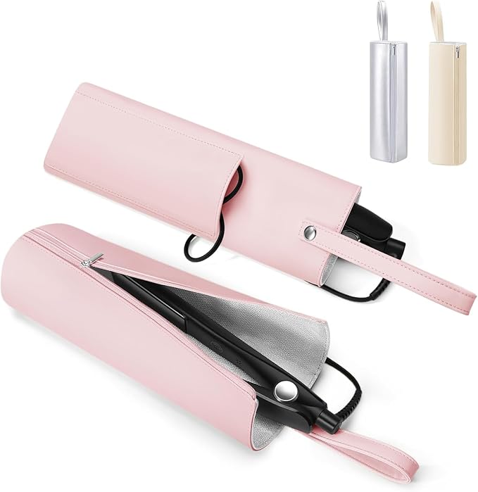 BUBM Hot Iron Holder & Mat, Heat Resistant Hair Tools Travel Bag Portable Organizer Cover Pouch for Curling Irons, Flat Irons, Hair Straightener and Styling (Pink)