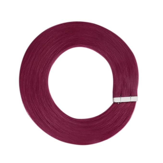 YoungSee Human Hair Tape in Extensions Magenta Tape in Hair Extensions Red 14 Inch Tape-Ins Human Hair Extension Real Human Hair Colorful 10pcs 25g For Diy Glam Look