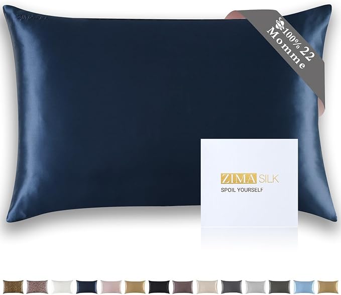 ZIMASILK 22 Momme Silk Pillowcase for Hair and Skin - 100% Pure Mulberry Silk with Hidden Zipper, Grade 6A Luxury Pillow Case for Women, Soft & Durable, Gift Box (Queen 20"x30" Navy Blue)