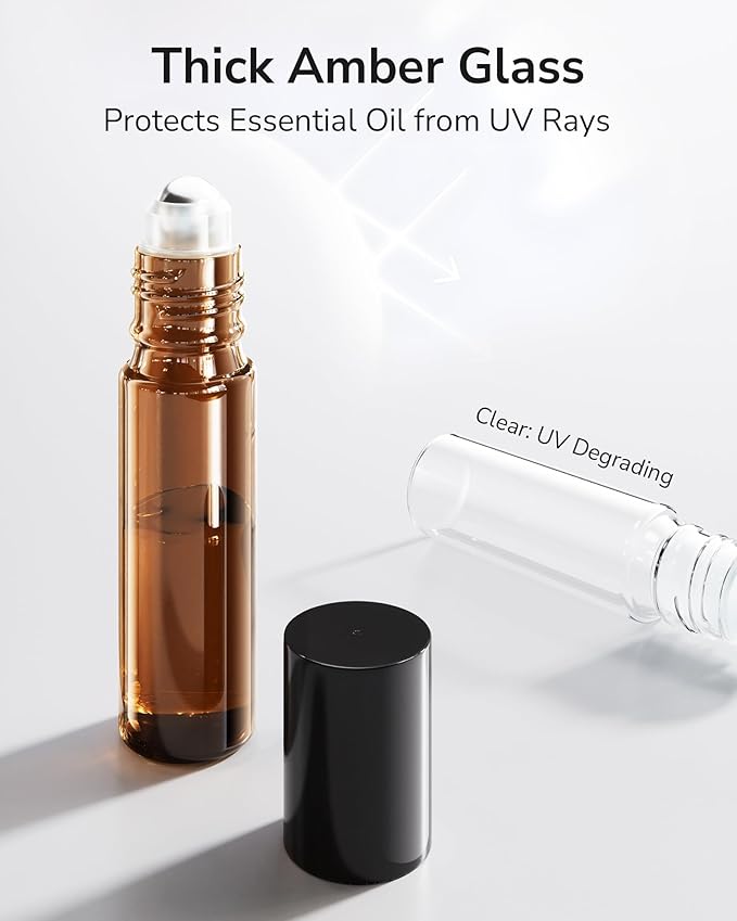 ULG 4/8/12-Pack Essential Oil Roller Bottles 10ml, Empty Bottles with Stainless Steel Roller Balls and Waterproof Labels, Roller Balls For Essential Oils