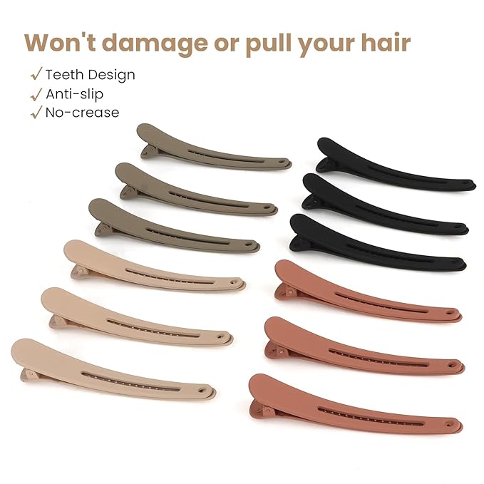 12 Pcs Hair Clips for Styling Sectioning, YISSION 4.7 Inch Large Alligator Hair Clips Hair Barrettes No Crease Duck Billed Hair Clip, Hair Styling Accessories for Women Girls (Neutral Colors)