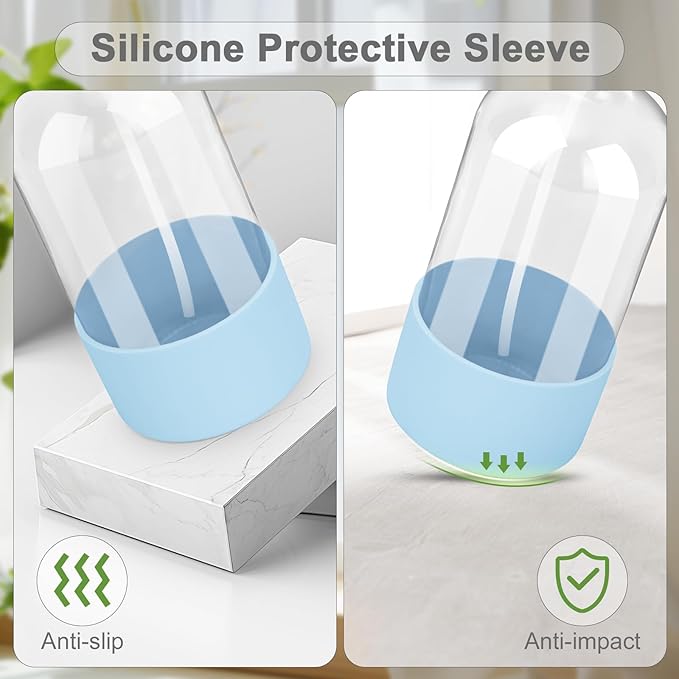 2 Pack Glass Spray Bottles with Silicone Sleeve, 16 oz Empty Refillable Containers with Adjustable Spray Nozzles, Spray Bottles for Hair, Cleaning Solutions and Plants Blue