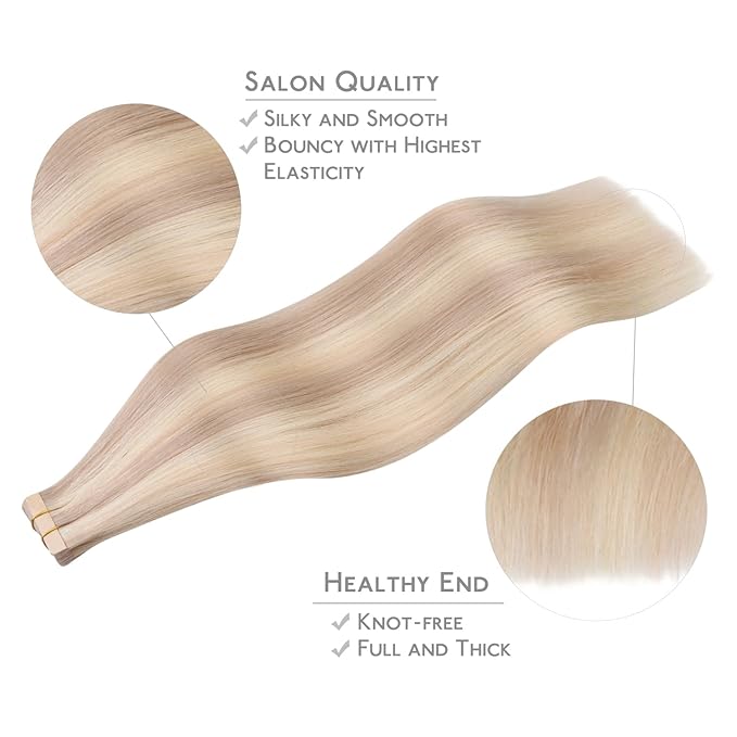 WENNALIFE Tape in Hair Extensions Human Hair, 20pcs 30g 10 inch Balayage Light Wheat Platinum Blonde Remy Hair Extensions Straight Human Hair Tape in Extensions Skin Weft Tape Extensions Human Hair