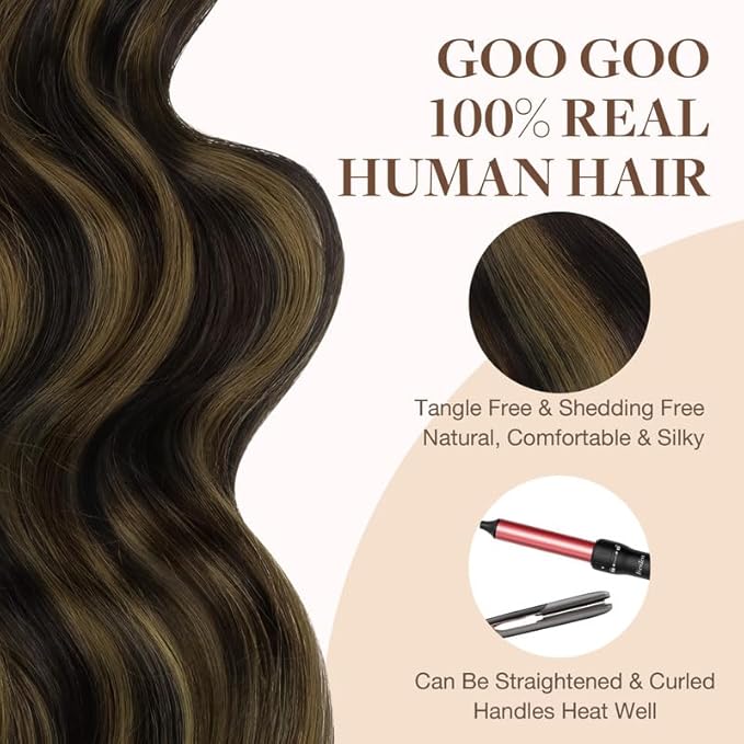 GOO GOO Tape in Hair Extensions Human Hair, 2/6/2 Balayage Dark Brown to Chestnut Brown, 14inch 25g 10pcs, Skin Weft Seamless Invisible, Silky Straight with Thick Ends, Remy Human Hair
