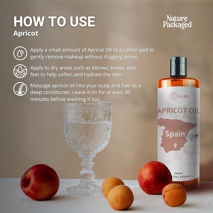 Apricot Kernel Oil - Direct from Spain and Turkey - 100% Pure Carrier Oil for Hair, Face, and Skin - Cold-Pressed Carrier Oils - (16 oz) 1 Pack