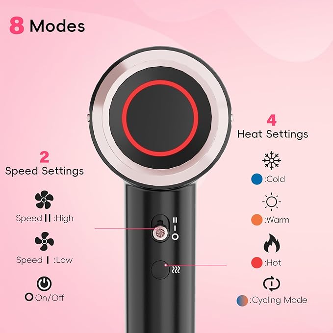 CINOSTAR Hair Dryer, Fast Drying Blow Dryer with Diffuser, with 110, 000RPM Brushless Motor&Ionic Technology No Heat Damage, Lightweight for Women and Travel, Low Noise, Black Pink