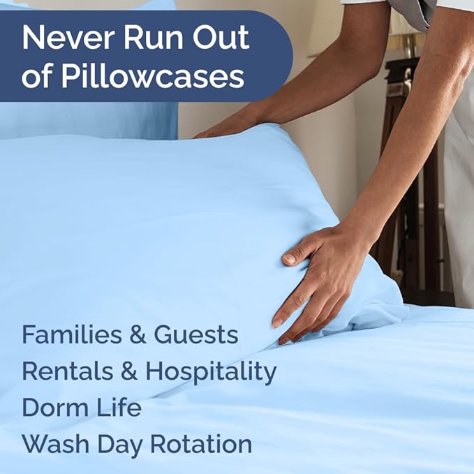 Standard Pillow Cases Set of 10 - Ultra Soft Hotel Quality Pillowcase Covers - Comfy & Wrinkle Free - Shrink, Stain and Fade Resistant - Machine Washable Pillow Protectors - 10 Piece Set - Light Blue