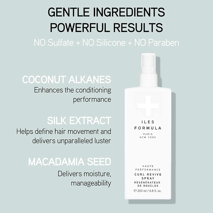 ILES FORMULA Curl Revive Spray – Leave-In Styling Serum, Defines Curls, Anti-Frizz & Anti-Humidity, Heat & Color Protection with Silk Extract, Macroloba Seed & Coconut Alkanes, 6.8 Fl Oz (200 ML)