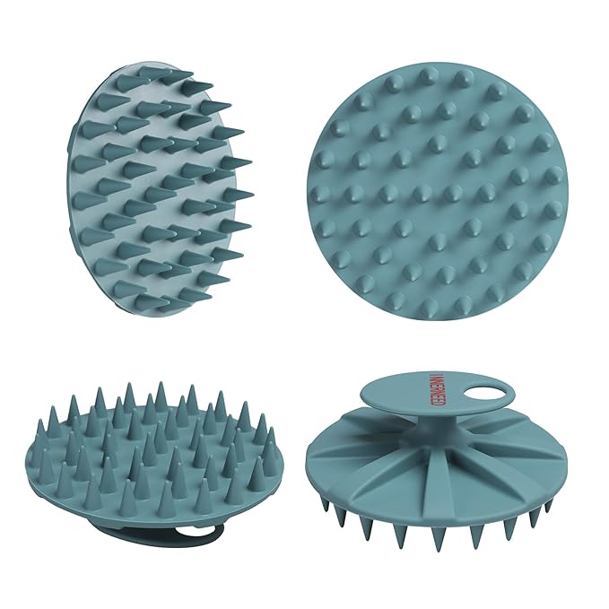 Scalp Massager Shampoo Brush, Wet & Dry Manual Scalp Care Head Scrubber Hair Washing, Soft Silicone Bristles, for Hair Growth, Dandruff Removal, Comfortable for All Hair Types (Dark Green+Pink)