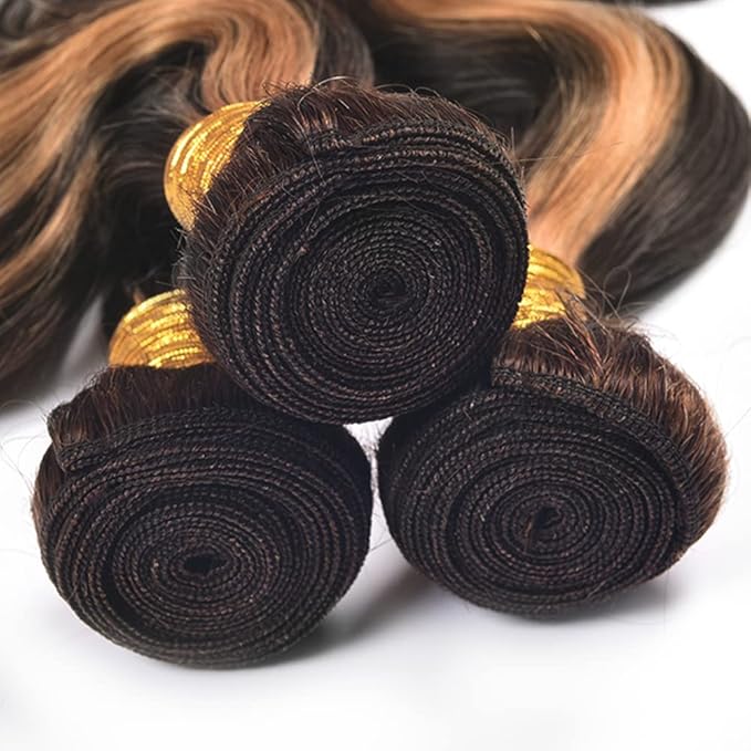 Highlight Body Wave Bundles P1B30 Human Hair Bundle Niegmeag Hair Grade 8A Brazilian Virgin Remy Hair Extensions 24 26 28 Inch 2 Tone Black and Light Brown Bundles
