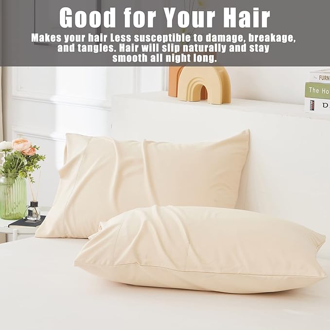 Pillow Cases King Size 2 Pack, Bamboo Rayon Cooling Pillowcases with Envelope Closure, Cool Breathable Pillow Case for Hot Sleepers & Night Sweats, 20x40 inches, Khaki