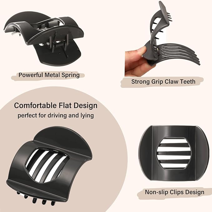 4 PCS Flat Claw Clips, Round Large Flat Hair Clips for Women,French Strong Hold Hair Barrettes for Thick Thin Hair(Classic)