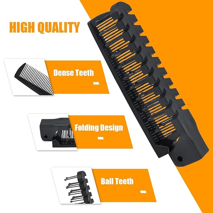 3PCS Travel Foldable Brush, Anti-Static Hair Comb and Double Headed Hairdressing Tool for Men & Women (Black)