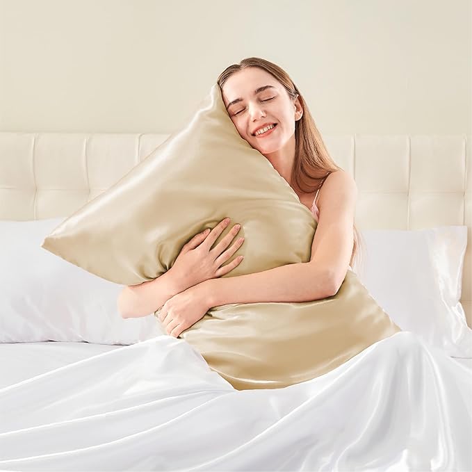 BEDELITE Satin Body Pillow Cover, Super Soft and Cooling Body Pillow Pillowcase for Hair and Skin, Breathable Silky Full Long Pillowcase Cover(20"x54", Champagne)