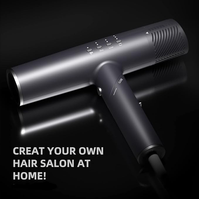 Hair Dryer, High-Speed Brushless Motor Ionic, Foldable and Portable 9Modes One Touch Switch with 1Diffuser, 1Nozzle and 1Concentrator Attachment for Home, Travel, Grey