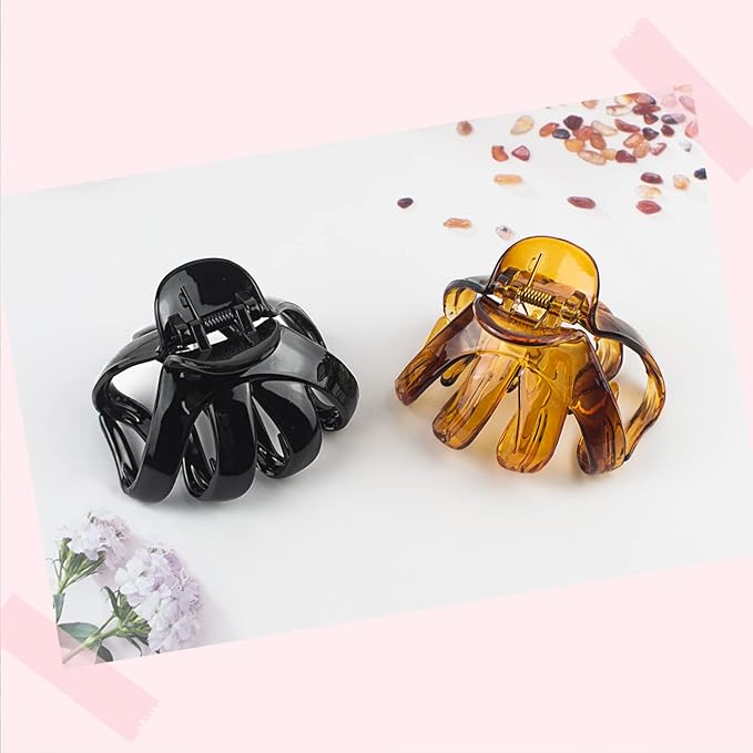 Large Octopus Hair Clips for Thick and All Hair Types, 3.2" Strong Hold Jumbo Hair Jaw Clips for Women and Girls, 6 Packs (Black & Brown)