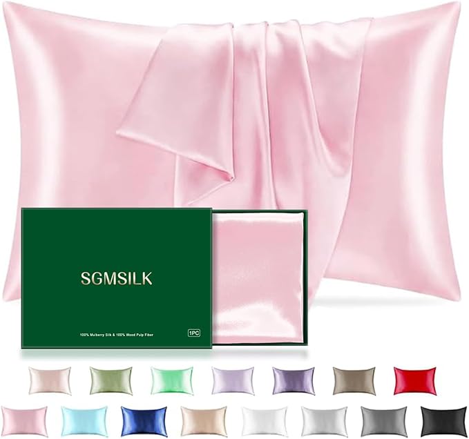 Mulberry Silk Pillowcase for Hair and Skin, SGMSILK 22 Momme Natural Silk Pillow Case with Hidden Zipper, 6A Soft and Smooth Single Sided Pure Silk Pillow Cover (Soft Pink, Standard 20"x26")