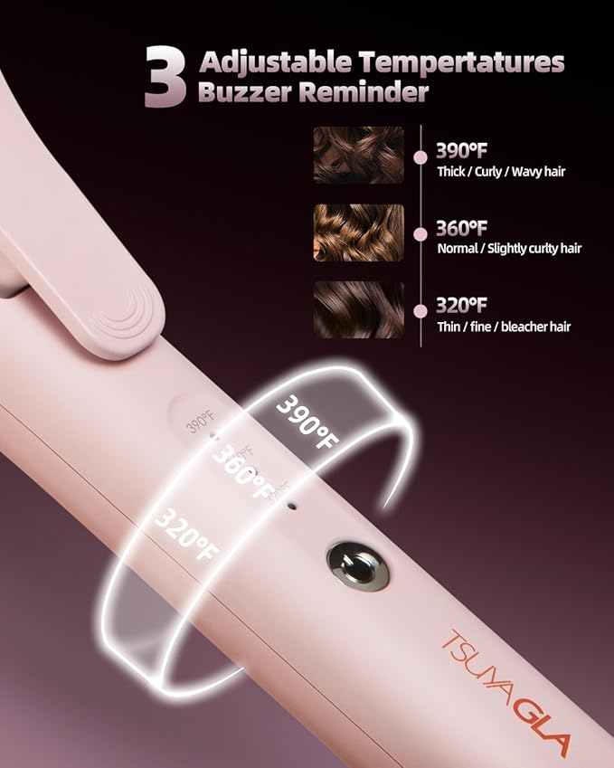 Large Hair Curling Wand, 1.6 Inch Big Barrel Curling Iron, 43 Million Ionic Ceramic Curler with 3 Temp, Auto Shut-Off, Long Barrel Curling Wand for Long Hair, Dual Voltage, Pink