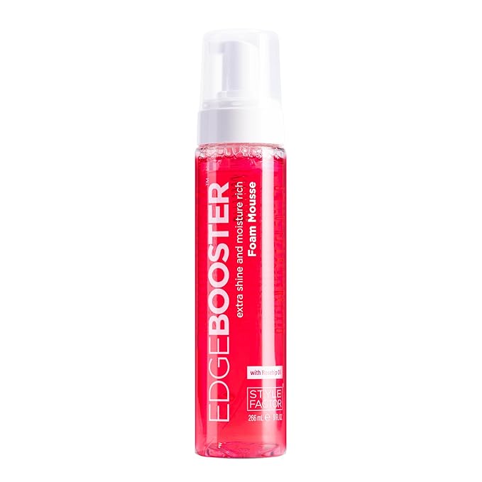 Style Factor EDGE BOOSTER Extra Shine & Moisture Rich Foam Mousse | Lightweight Styling for Curls, Waves, Braids, Locs & Protective Styles | Volume & Shine | With Rosehip Oil | 9 fl oz