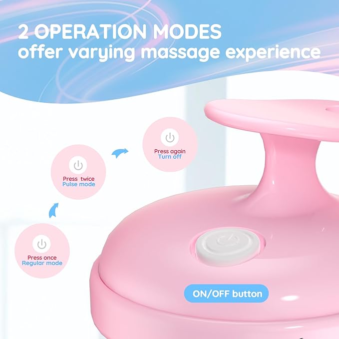 Electric Cordless Hair Scalp Massager, Portable Head Scratching Scrubber with 2 Modes Vibration Comb for Hair Growth, Deep Cleansing and Stress Relaxation