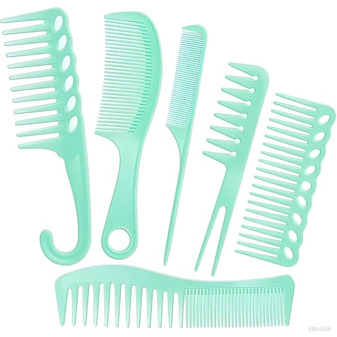 6PCS Professional Hair Comb Set for Women & Men Rat Tail, Wide & Fine Tooth Combs for Curly Hair, Braiding, Barber Styling, Cutting & Parting (Green)