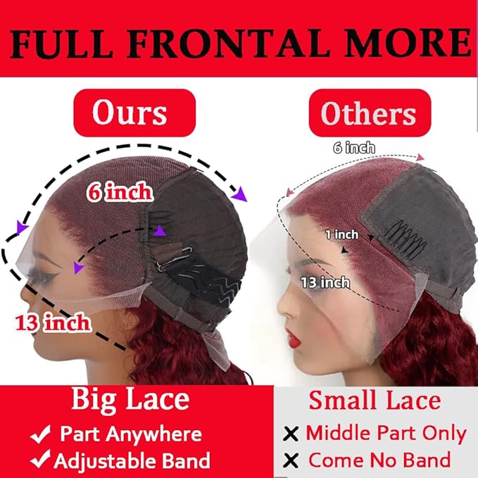 18 Inch Burgundy Deep Wave Lace Front Wigs Human Hair 13x6 HD Frontal Human Hair Red Curly Lace Front Pre Plucked Burgundy Deep Curly Wigs For Black Women 200 Density
