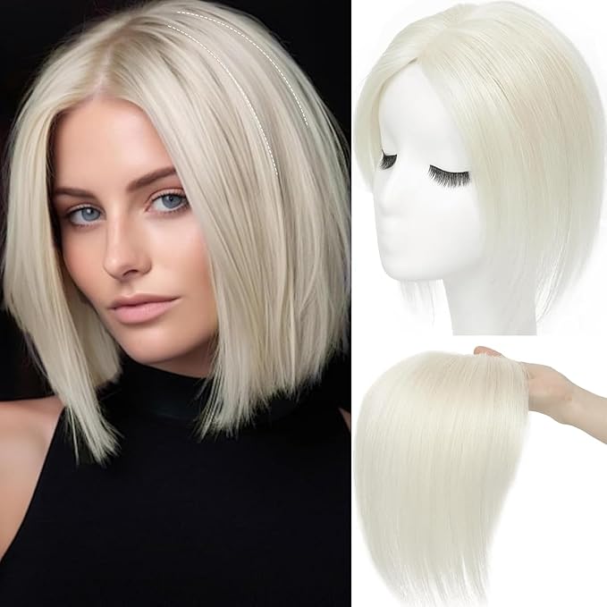 Hair Toppers for Women Real Human Hair, 360°3D Topper for Women with Thinning Crown Clip in Bangs Breathable Hand Tied Craft Big Coverage Hairpieces (60#（Big Coverage）, 12 Inch-S)