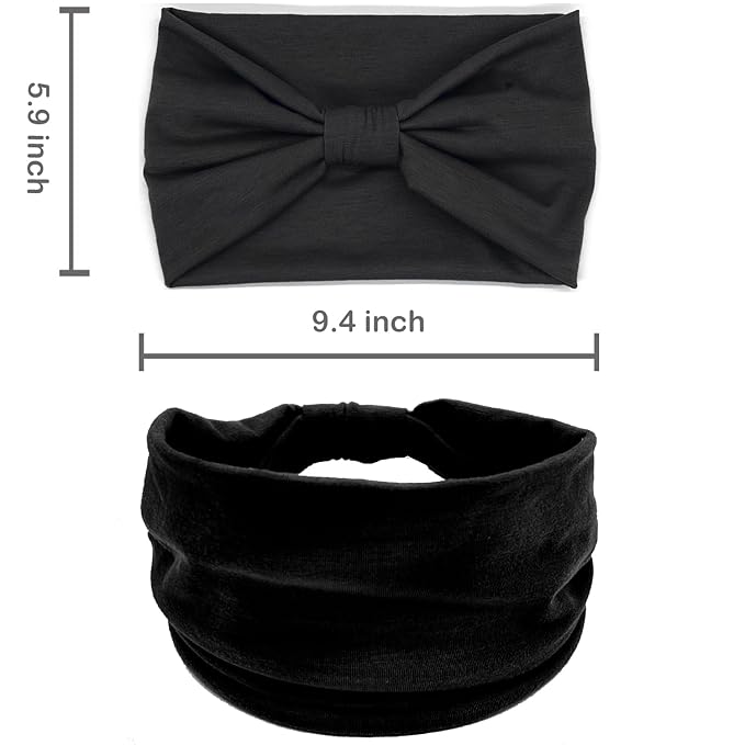 IVARYSS Wide Headbands for Women, Black Knotted Head Wraps Turbans, Large African Style Head Bands Hair Accessories, 6 Pack