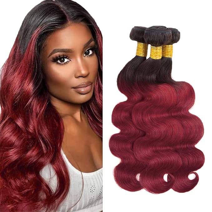 30 32 34 Inch Ombre Red Bundles Human Hair 99j Body Wave Bundles Peruvian Unprocessed Virgin Remy Hair Extensions Niegmeag 2 Tone Black and Burgundy Body Wave Bundle 300g