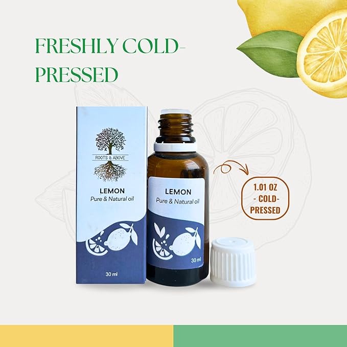 Roots & Above Pure Natural Lemon Essential Oil 1.01 Fl Oz/30 ml Citrus Oils for Skin, Hair Care, Massage, Diffusers, Humidifiers, DIY Beauty, Home Candle Making & Self-Care