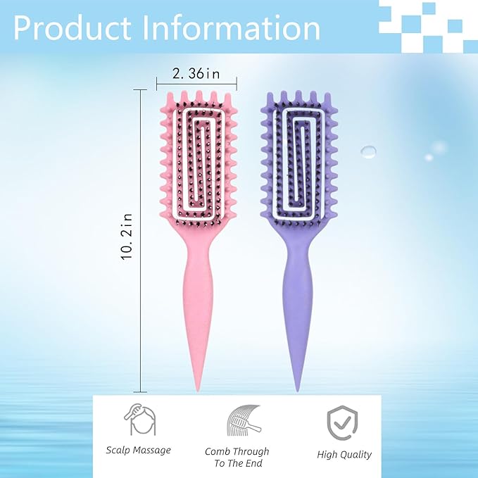 Curly Hair Brush Defining,Curly Brush Defining with Side Gear for Combing, Shaping,and Styling bounce,Lightweight Vented Hair Brush For Wet and Dry Hair（Pink Purple）